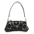 Gucci Nappa Vertical Matelasse Medium Maxi Horsebit Chain Shoulder Bag Black