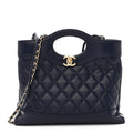 Chanel Shiny Crumpled Calfskin Quilted Mini 31 Shopping Bag Navy Blue