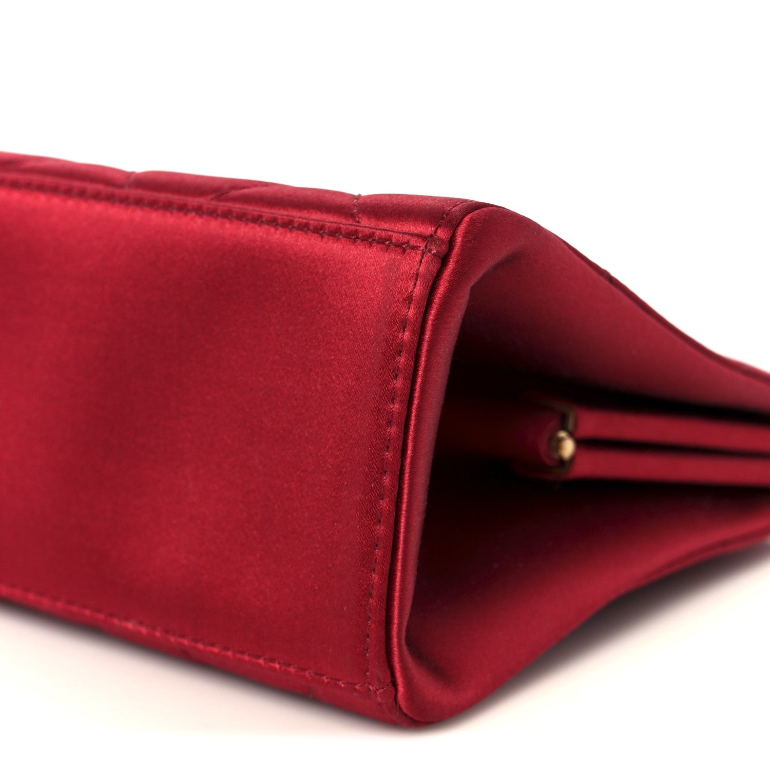 Chanel Satin Quilted CC Kisslock Clutch Red