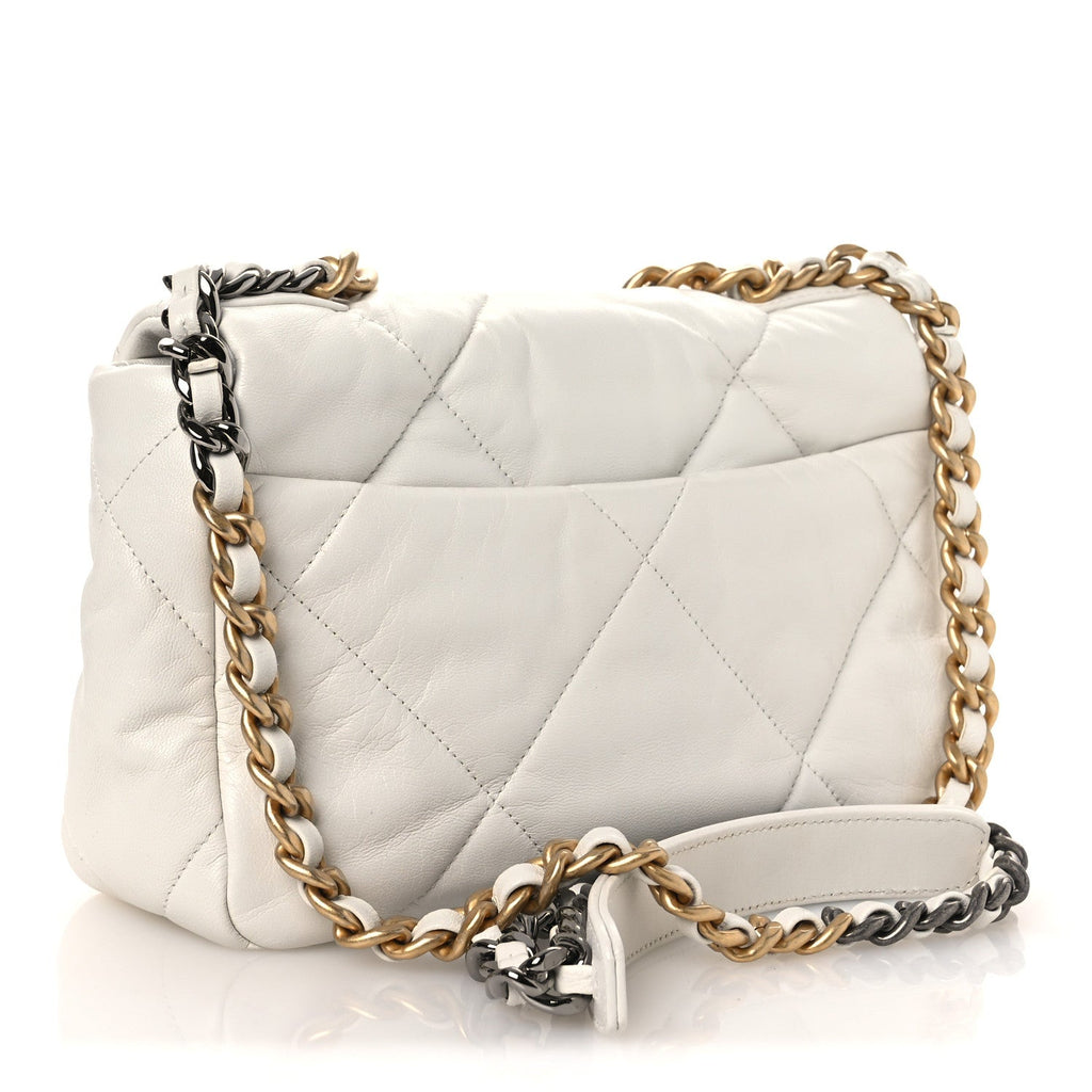 Chanel Goatskin Quilted Medium Chanel 19 Flap White