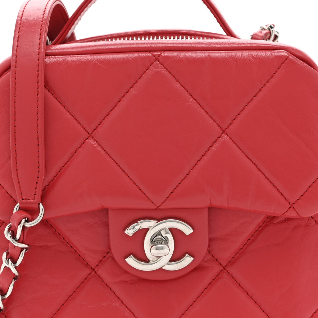 Chanel Aged Calfskin Quilted Top Handle Camera Case Red