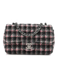 Chanel Wool Plaid Quilted Mini Rectangular Flap Pink Grey Multicolor