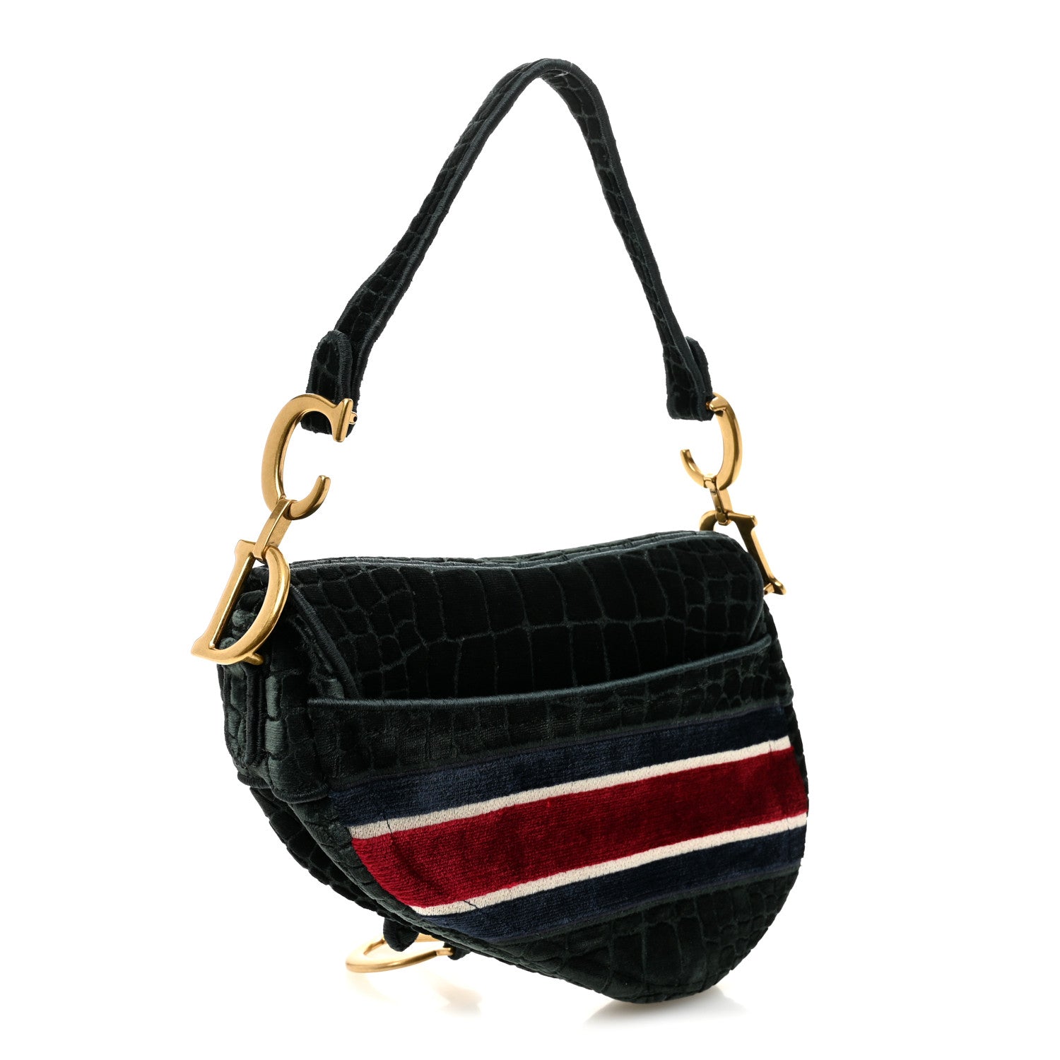 Christian Dior Velvet Crocodile Effect Saddle Bag Green