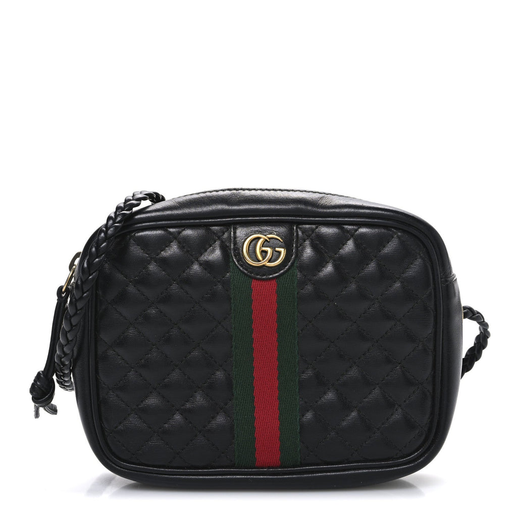 Gucci Calfskin Trapuntata Web Mini GG Shoulder Bag Black