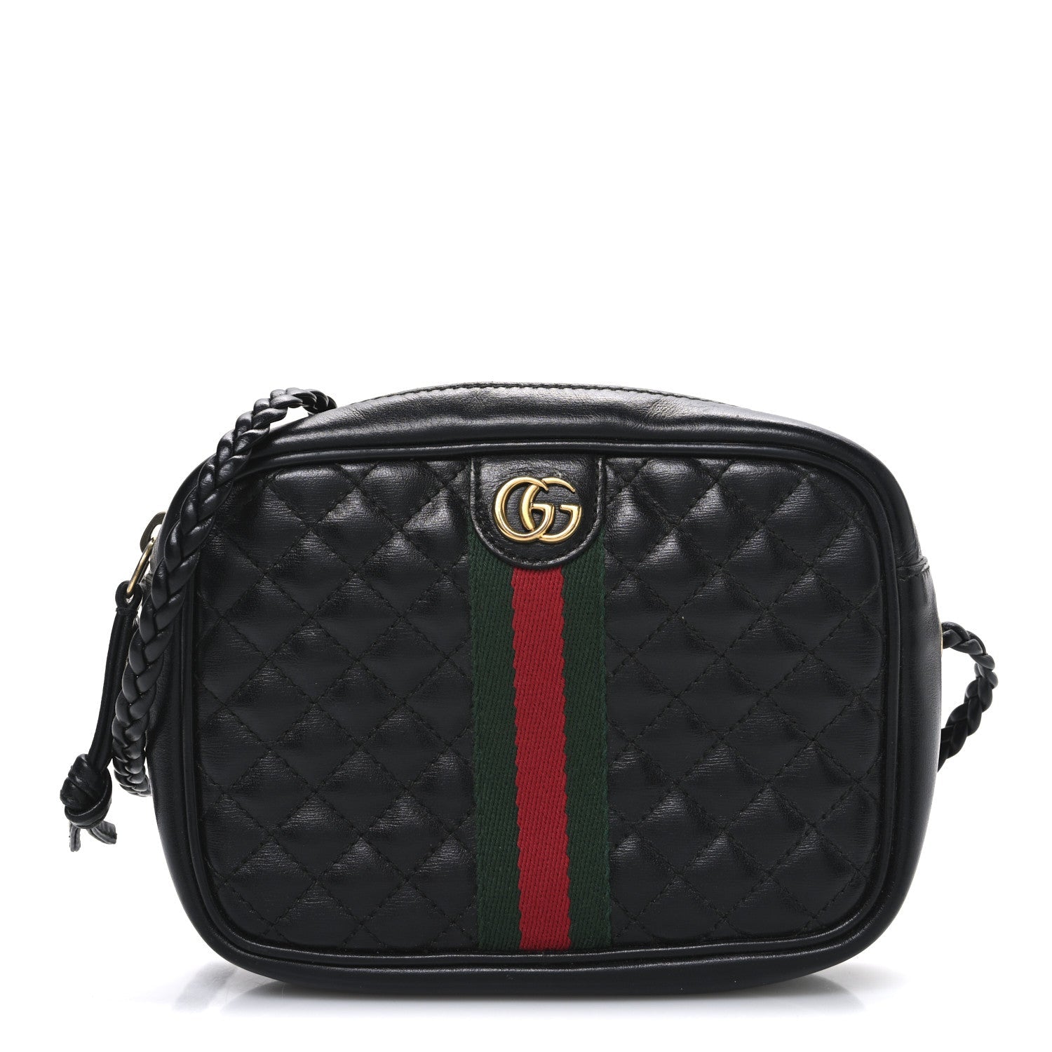 Gucci Calfskin Trapuntata Web Mini GG Shoulder Bag Black