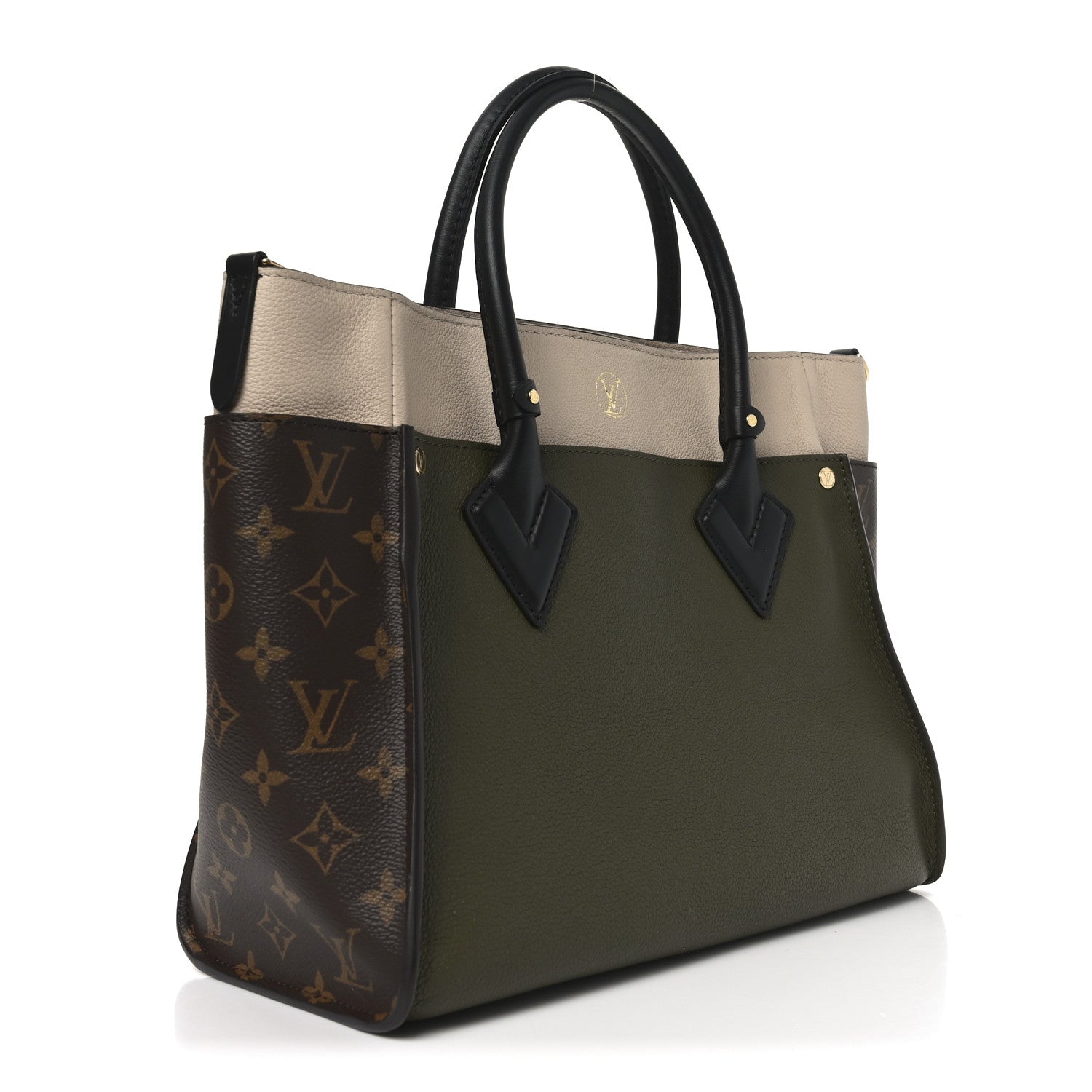 Louis Vuitton Calfskin Monogram On My Side MM Laurier Green Toffee Latte Beige