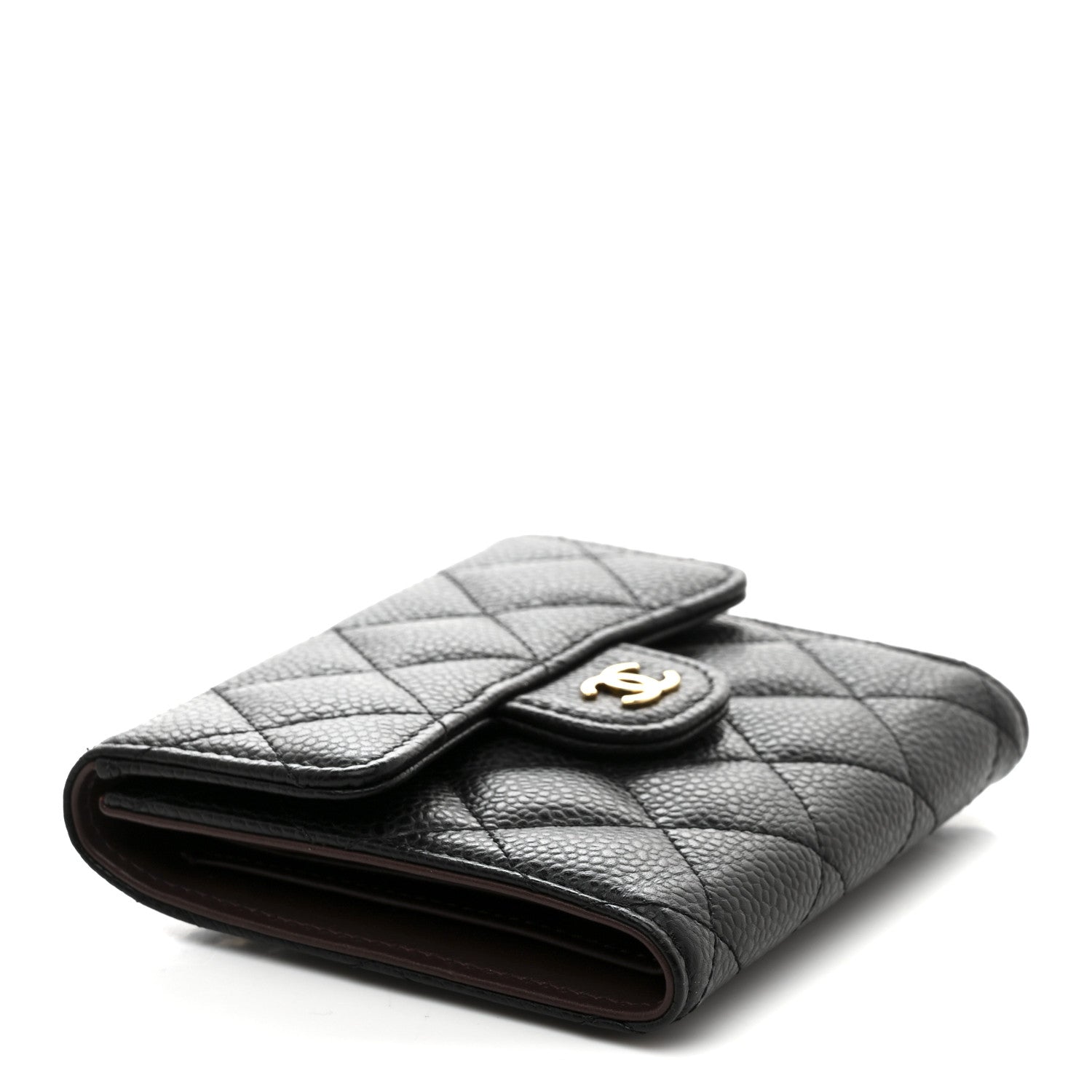 Caviar Quilted Compact Flap Wallet Black