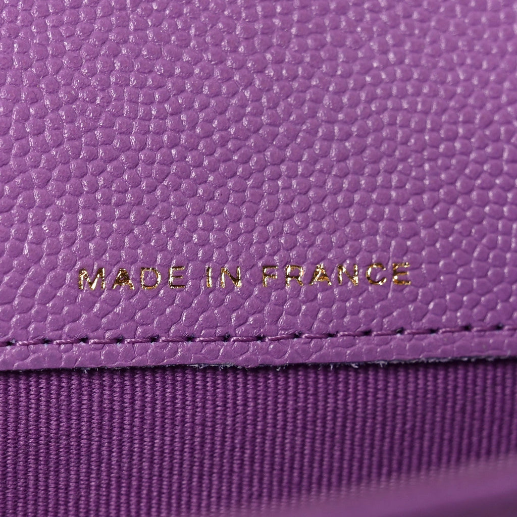 Caviar Quilted Flap Card Holder Wallet Purple