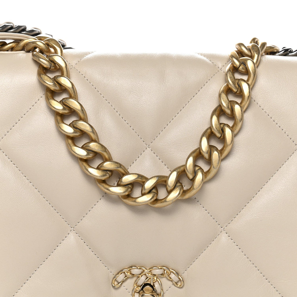 Chanel Goatskin Quilted Maxi Chanel 19 Flap Beige