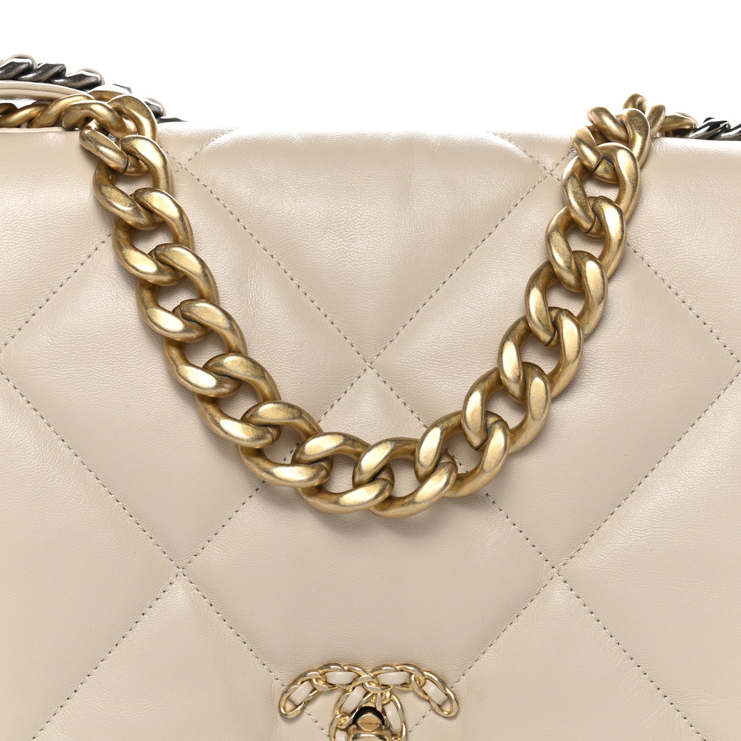 Chanel Goatskin Quilted Maxi Chanel 19 Flap Beige