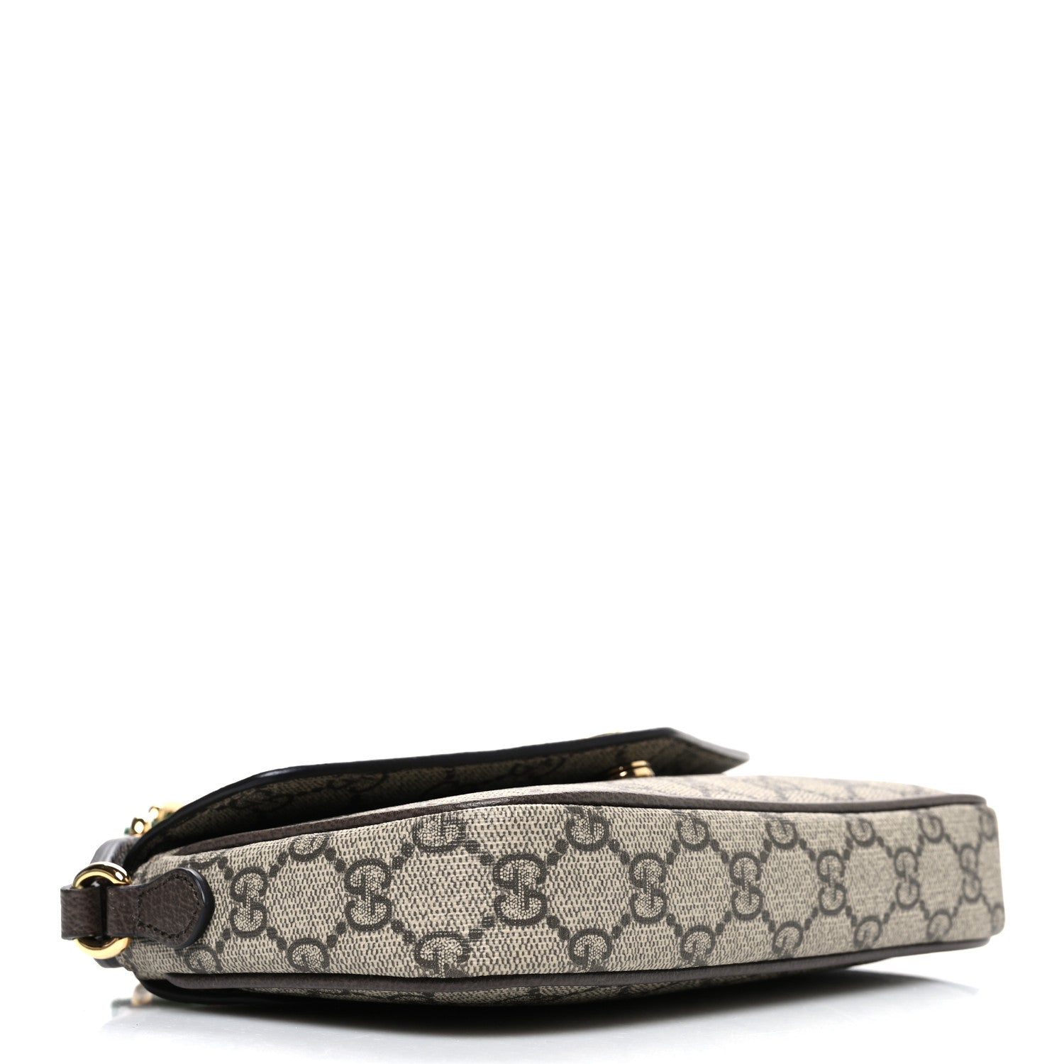 Gucci GG Supreme Monogram Textured Dollar Calfskin Web Mini Ophidia Envelope Shoulder Bag Beige Ebony New Acero