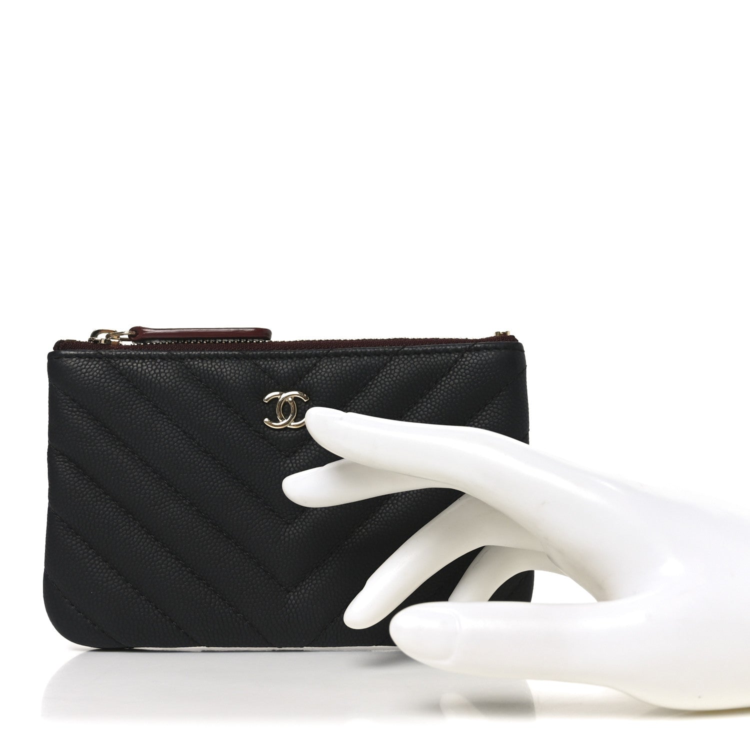 Caviar Chevron Quilted Small Cosmetic Case Black