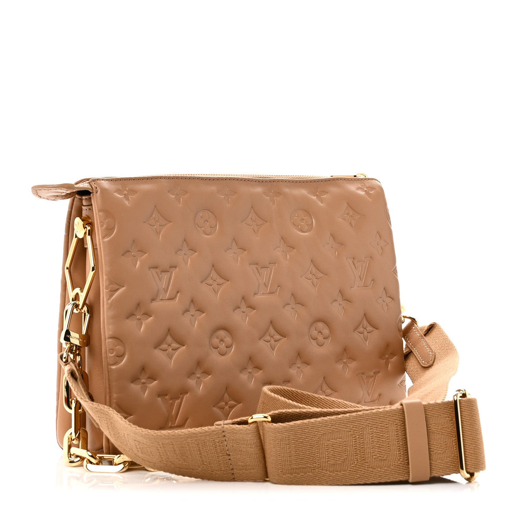 Louis Vuitton Lambskin Embossed Monogram Coussin PM Camel