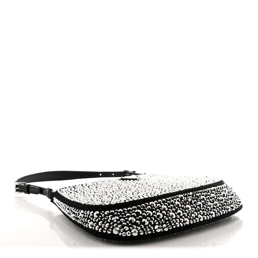 Prada Satin Crystal Cleo Adjustable Strap Shoulder Bag Metal