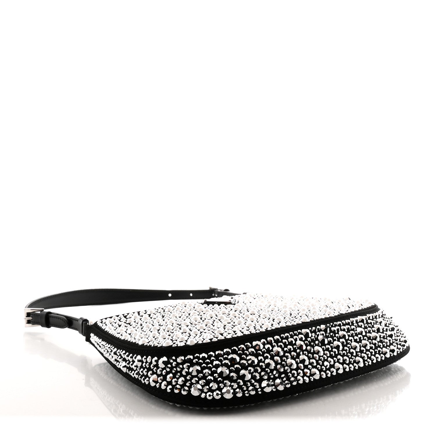 Prada Satin Crystal Cleo Adjustable Strap Shoulder Bag Metal