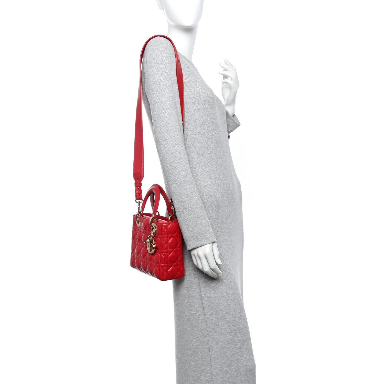 Christian Dior Lambskin Cannage Small Lucky Badges My Lady Dior Red