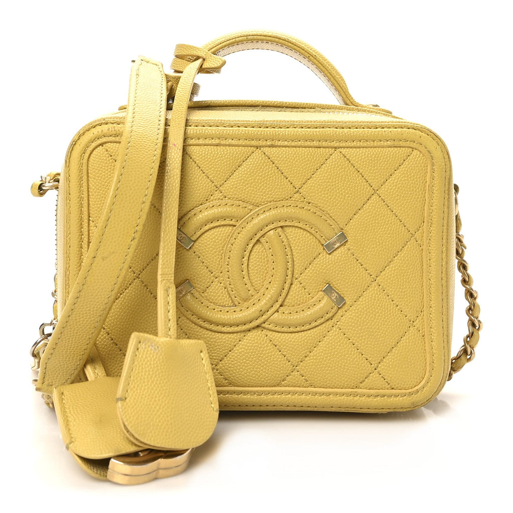 Chanel Caviar Quilted Small CC Filigree Vanity Case Yellow