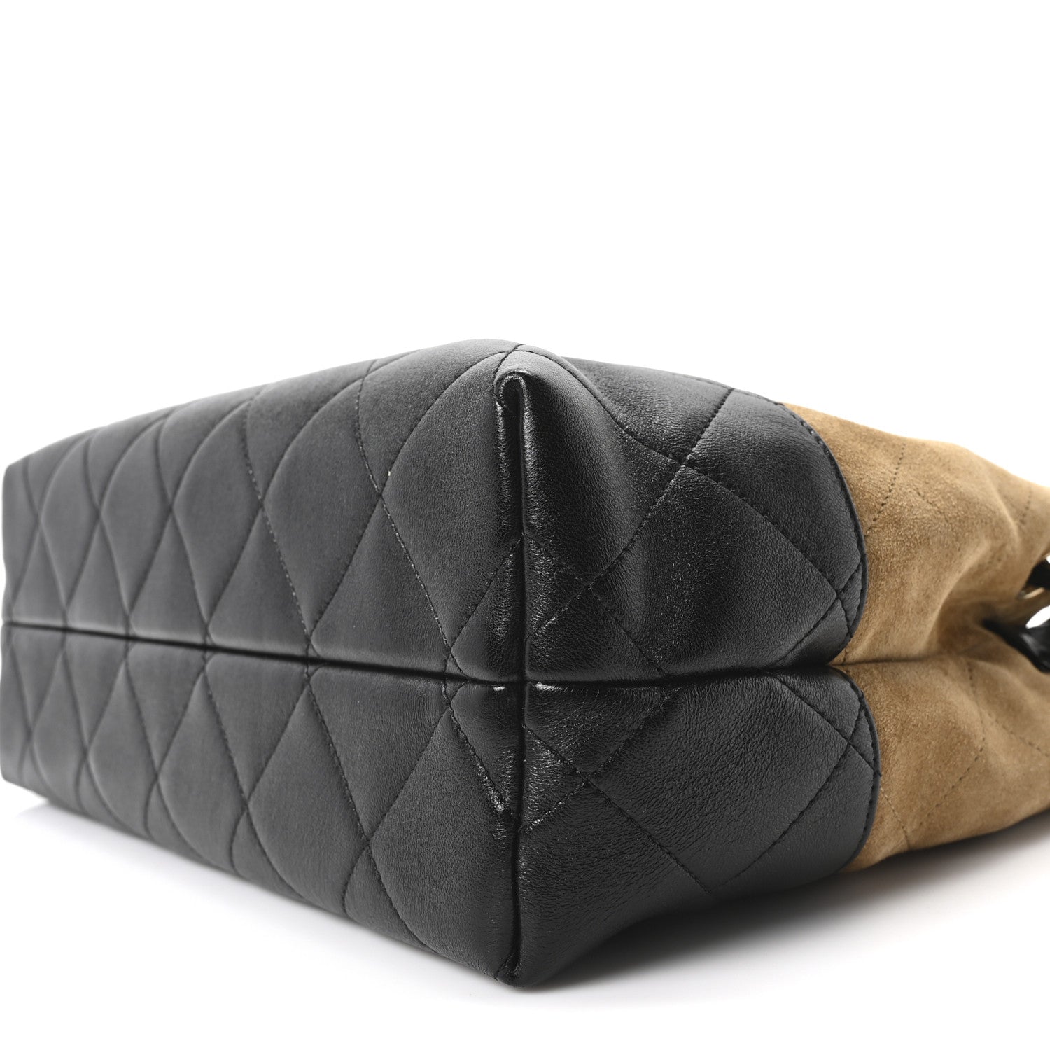 Chanel Suede Calfskin Shiny Lambskin Quilted Small Coco Base Shopping Bag Beige Black