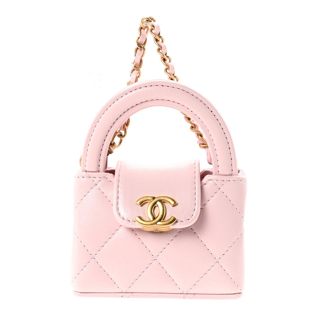 Chanel Shiny Lambskin Quilted Mini Kelly Bag Charm Light Pink
