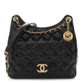 Chanel Shiny Crumpled Calfskin Quilted Wavy CC Hobo Black
