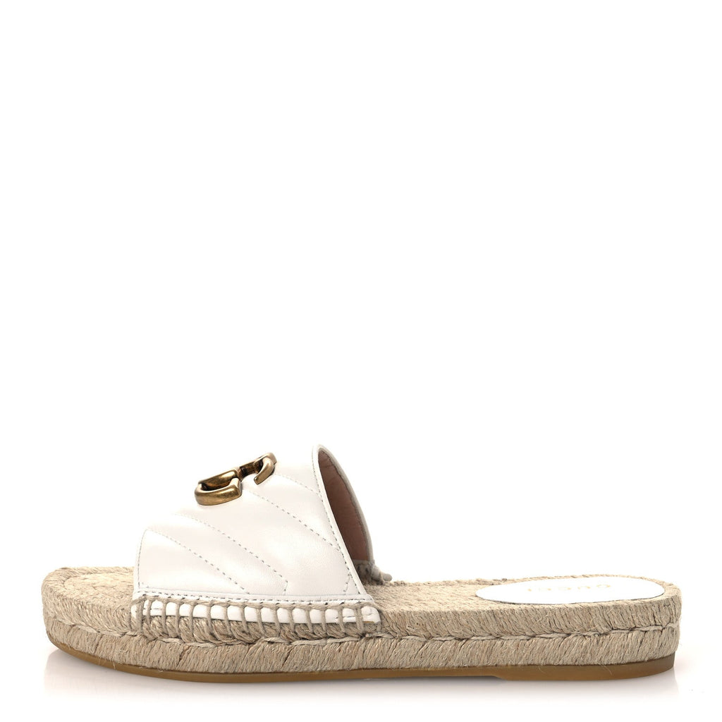 Gucci Nappa Matelasse GG Marmont Espadrille Slide Sandals 35 Great White