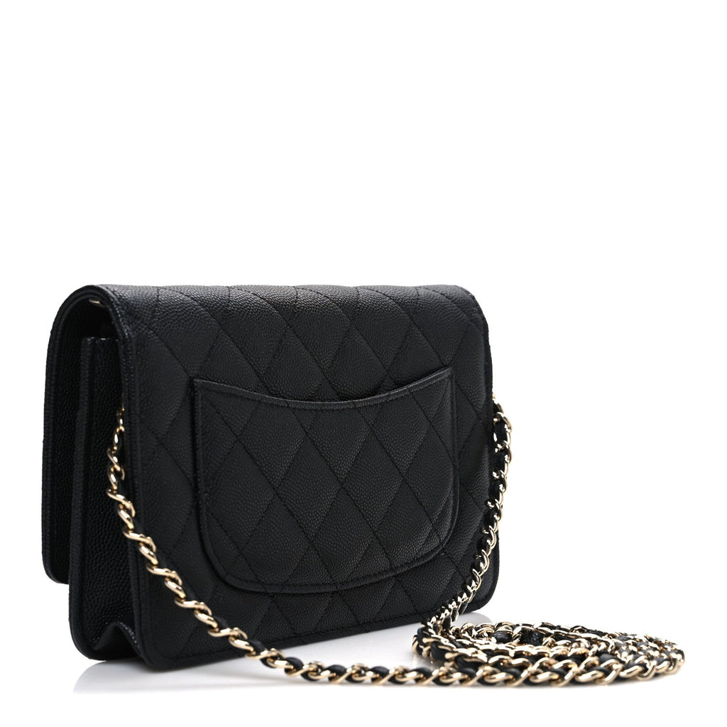 Chanel Caviar Quilted Striated CC Wallet On Chain WOC Black