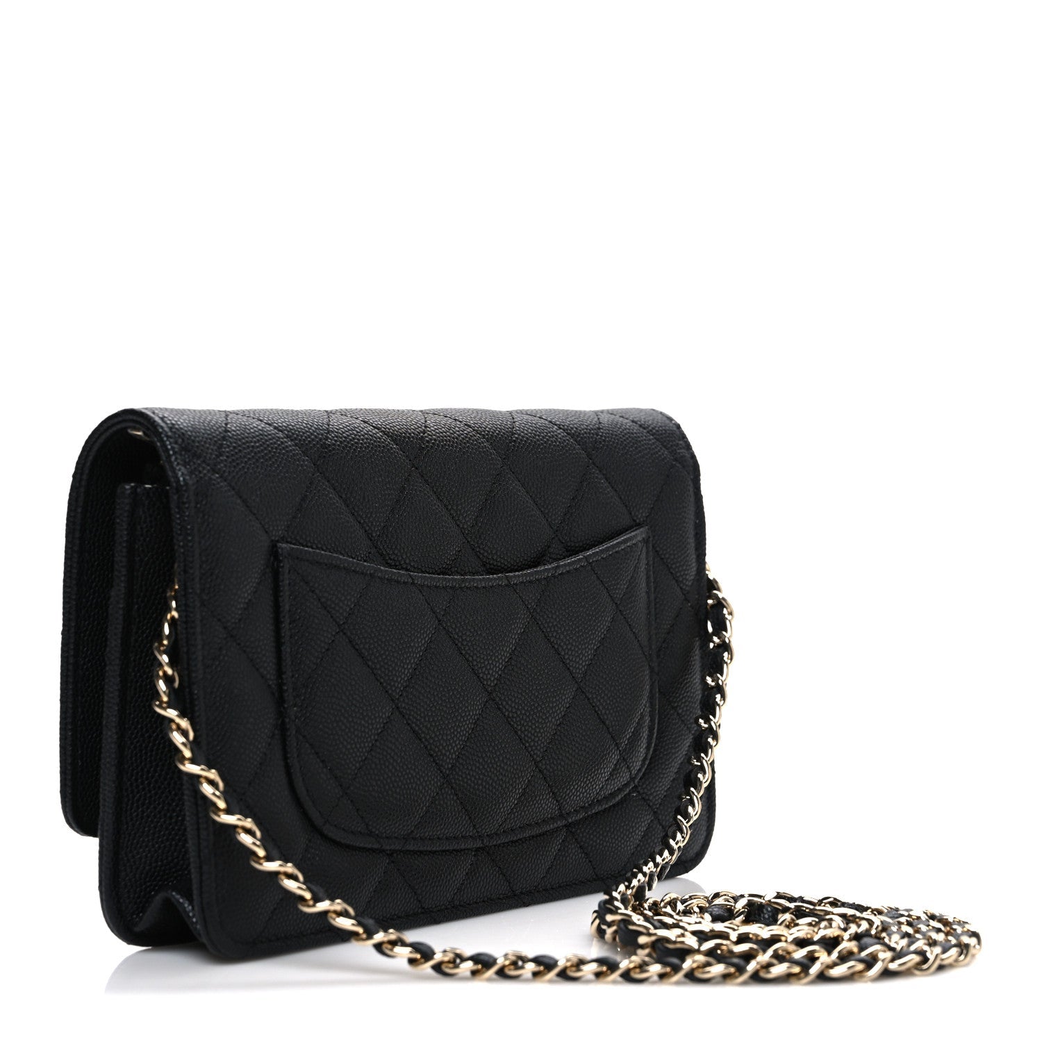 Chanel Caviar Quilted Striated CC Wallet On Chain WOC Black