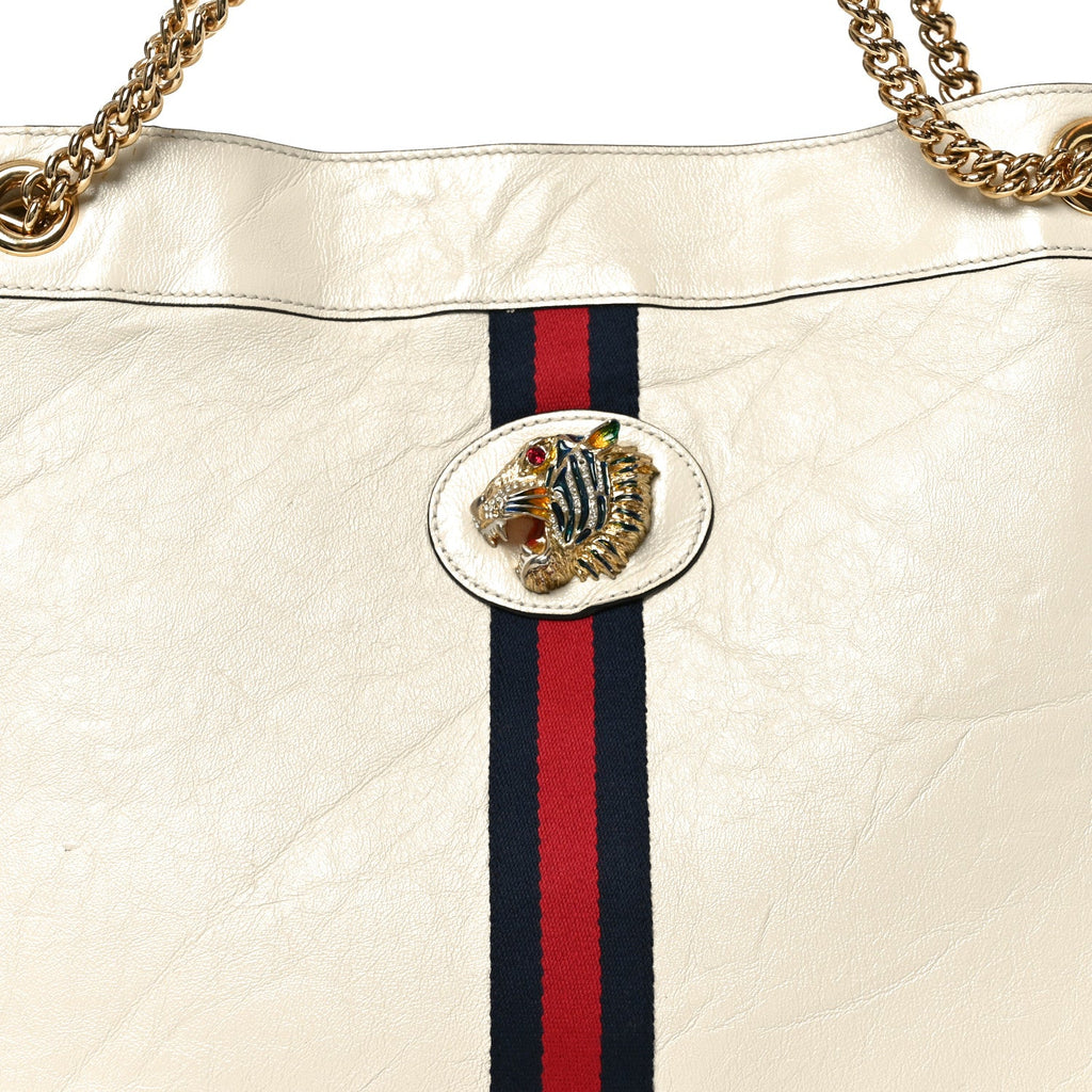 Gucci Calfskin Large Rajah Chain Tote White