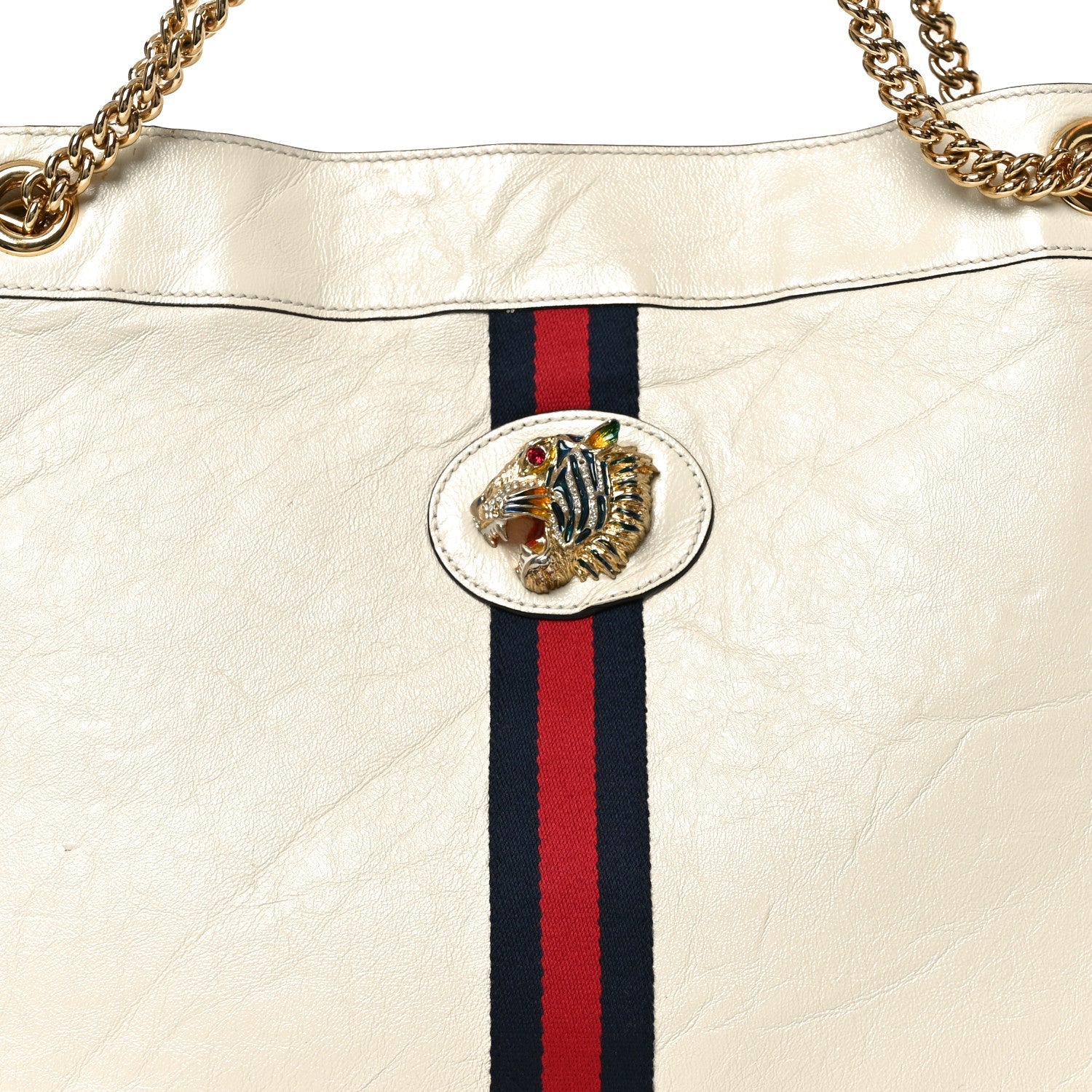 Gucci Calfskin Large Rajah Chain Tote White