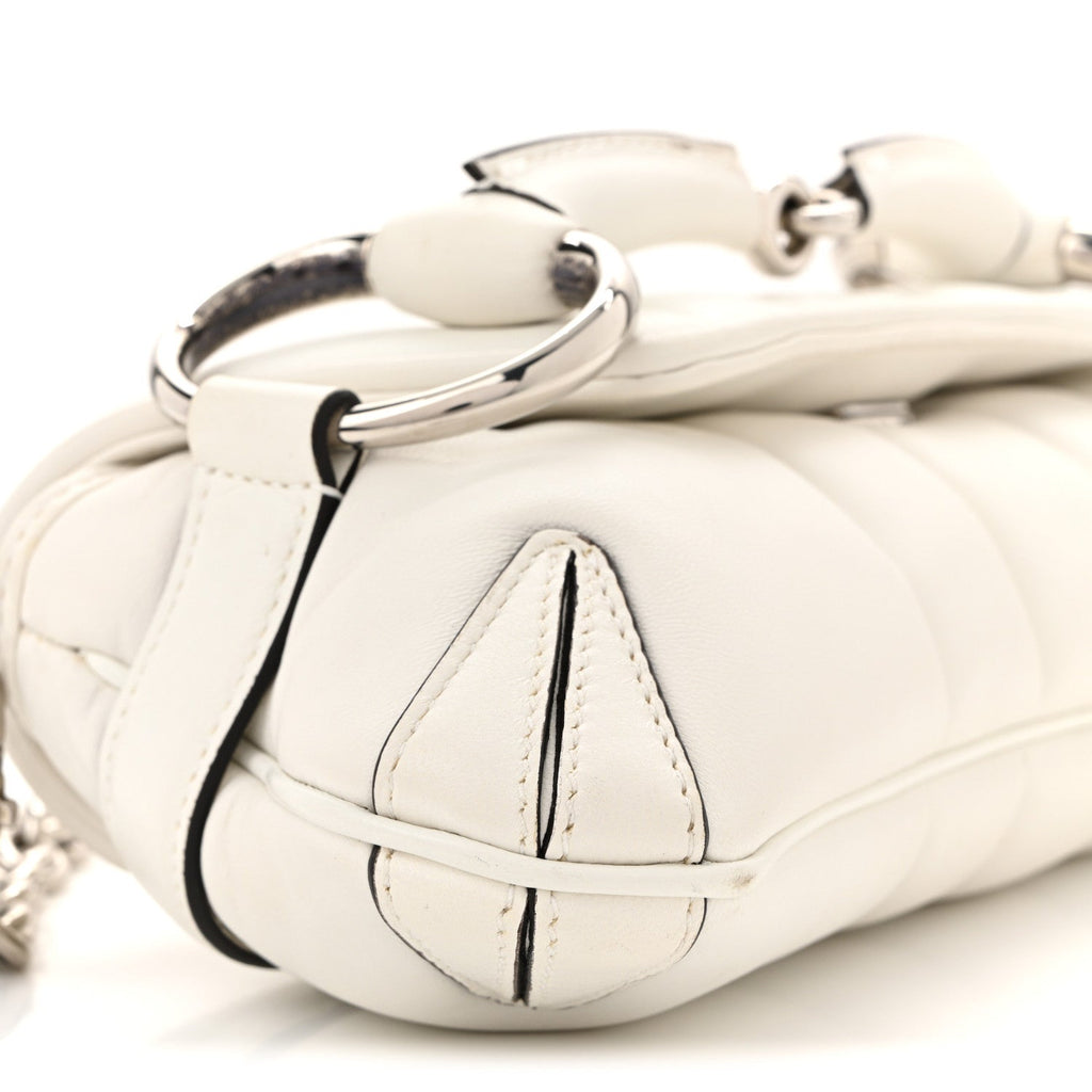 Gucci Nappa Vertical Matelasse Small Maxi Horsebit Chain Shoulder Bag Great White