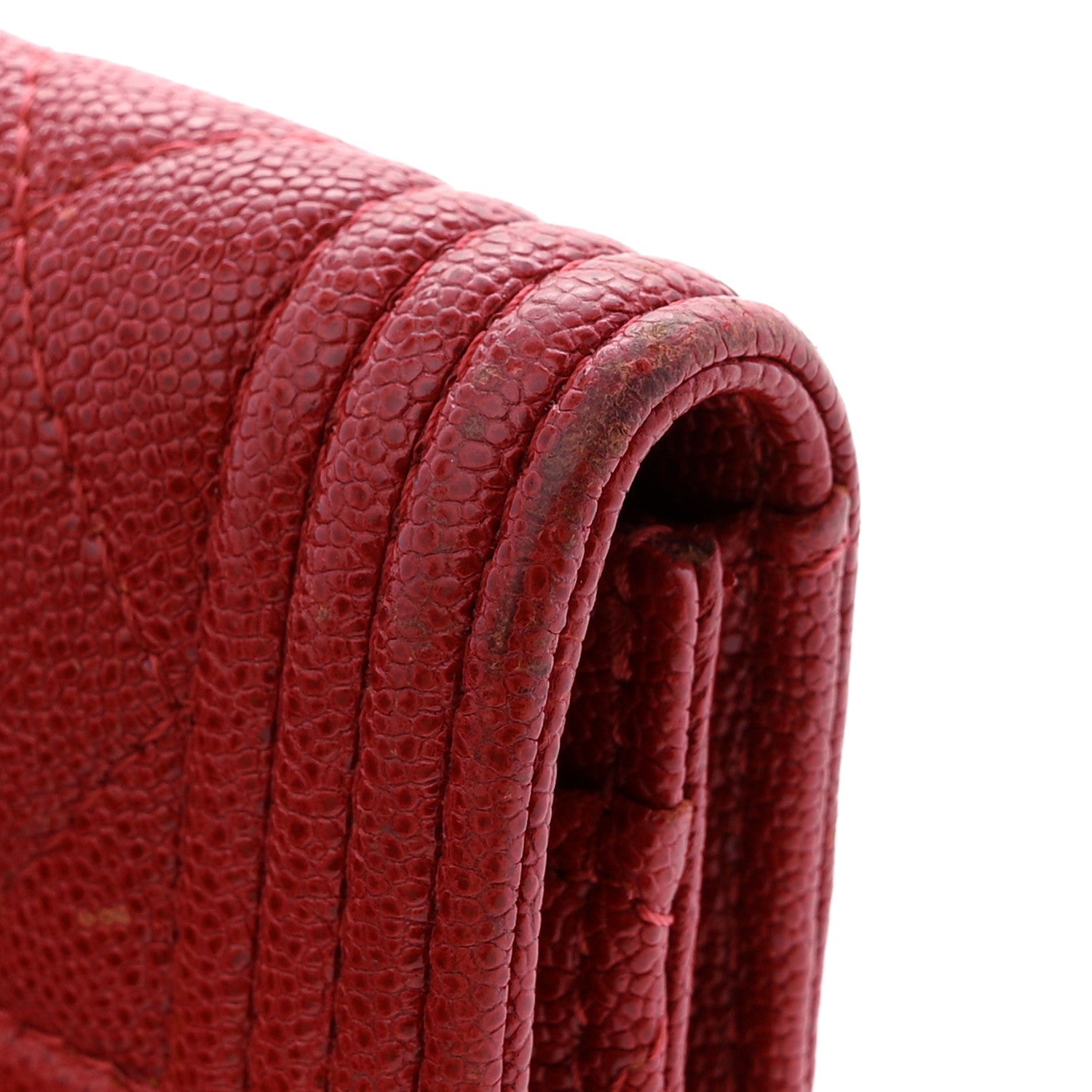 Caviar Quilted Boy Flap Card Holder Wallet Red