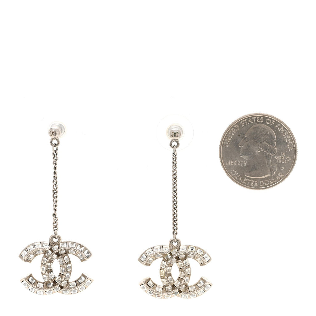 Baguette Crystal CC Drop Earrings Silver