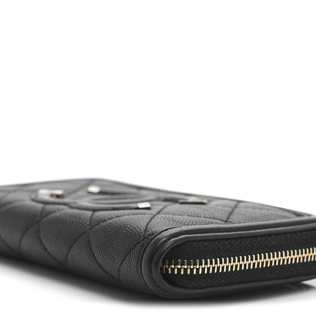 Caviar Quilted Medium Filigree Zip Around Wallet Black
