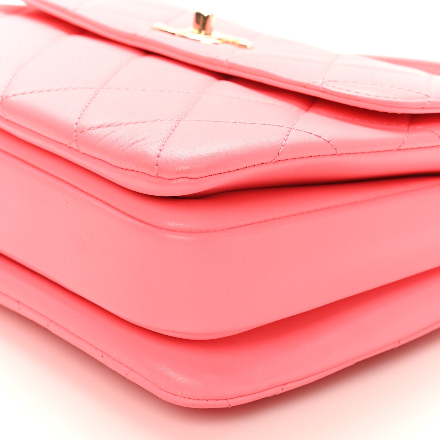 Chanel Lambskin Lacquered Quilted Mini Trendy CC Dual Handle Flap Bag Coral Pink