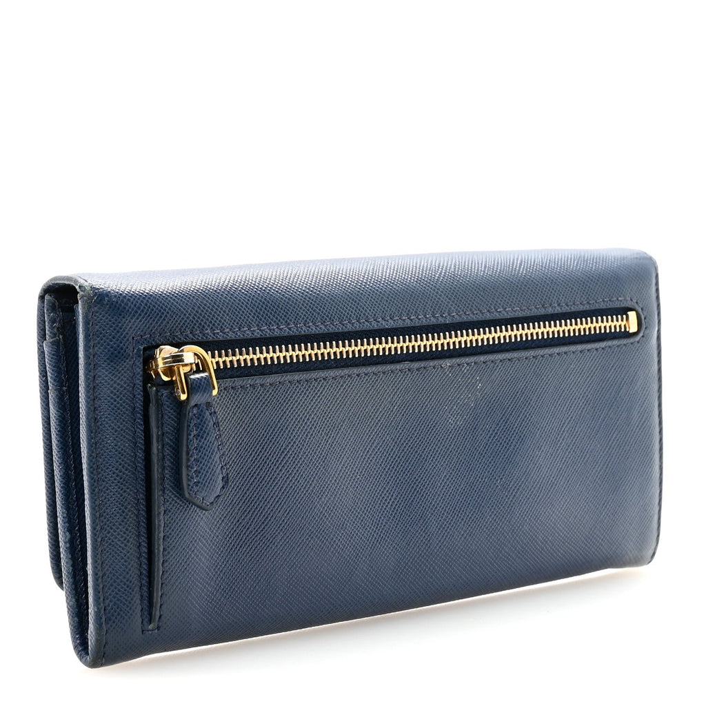 Prada Saffiano Metal Continental Flap Travel Wallet Bluette