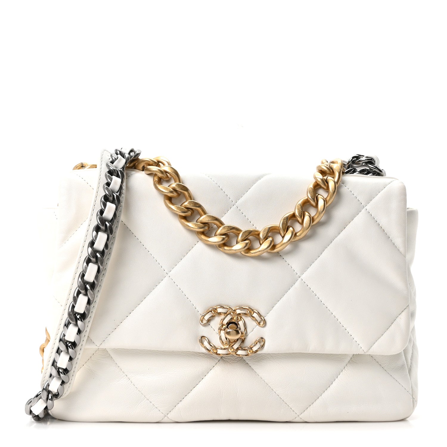 Chanel Goatskin Quilted Large Chanel 19 Flap White