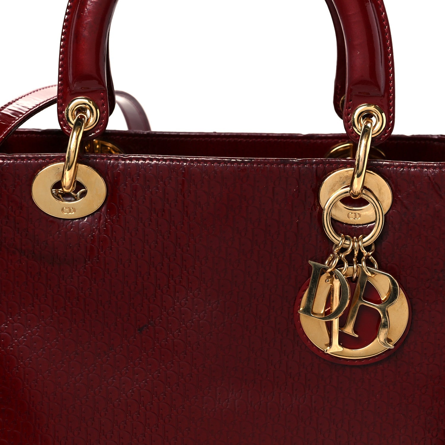 Christian Dior Patent Diorissimo Medium Lady Dior Burgundy Red