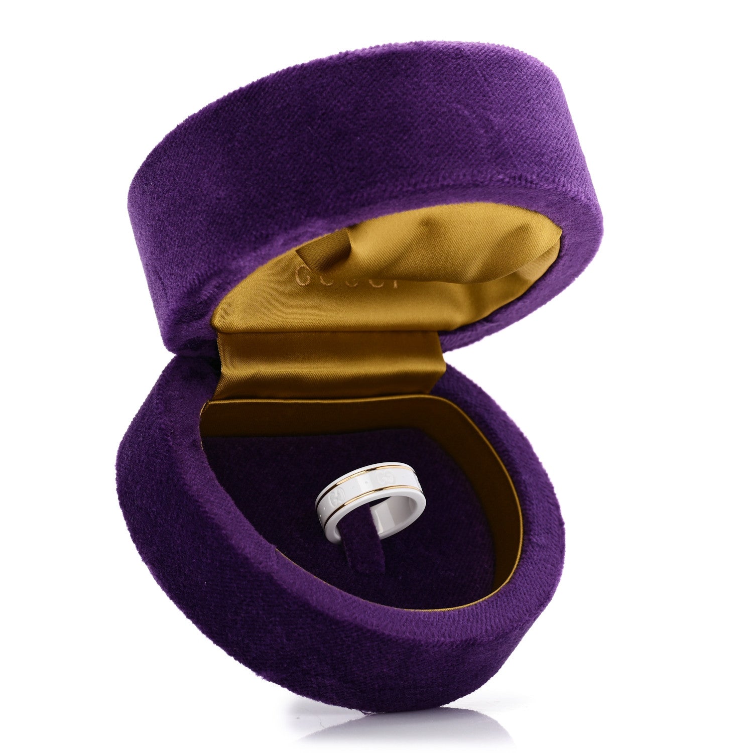 Gucci 18K Yellow Gold Zirconia 7mm Icon Band Ring 53 6.5 White