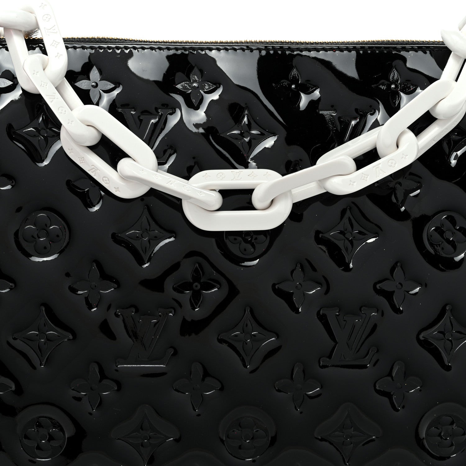 Louis Vuitton Patent Embossed Monogram Lambskin Coussin MM Black Red