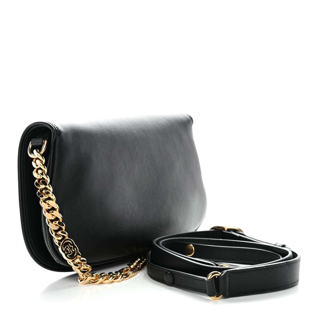 Gucci Roxy Calfskin Blondie Chain Shoulder Flap Bag Black