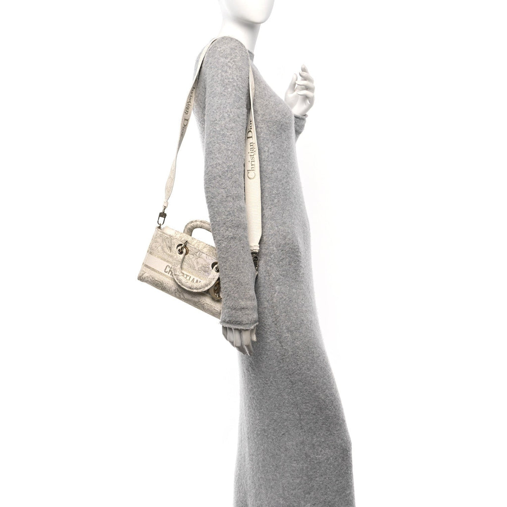 Christian Dior Canvas Embroidered Medium Jardin D'Hiver Lady D-Joy White Gold
