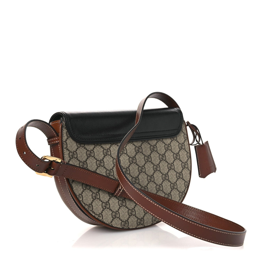 Gucci GG Supreme Monogram Calfskin Small Padlock Messenger Shoulder Bag Beige Black Cuir