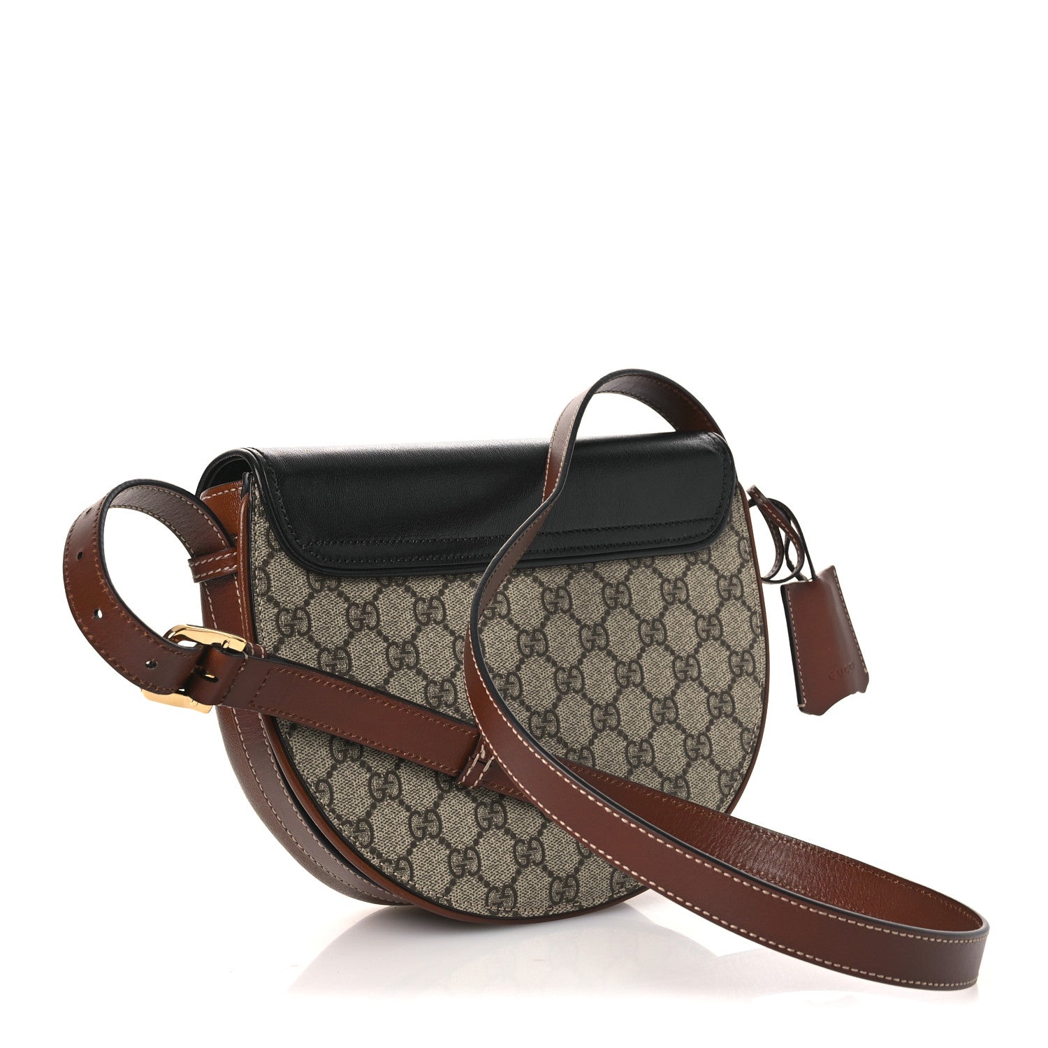 Gucci GG Supreme Monogram Calfskin Small Padlock Messenger Shoulder Bag Beige Black Cuir