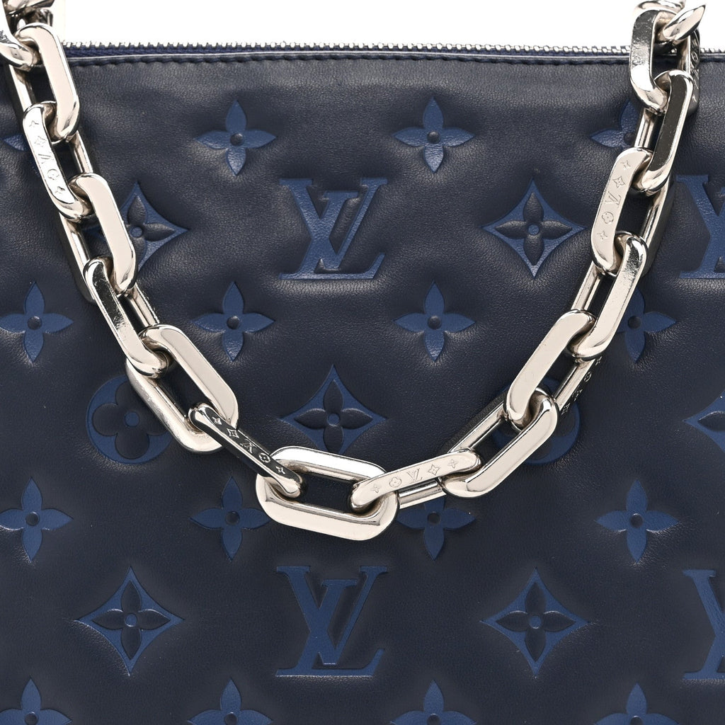 Louis Vuitton Lambskin Embossed Monogram Coussin PM Denim Blue