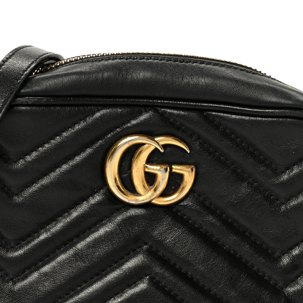 Gucci Calfskin Matelasse Mini GG Marmont Chain Shoulder Bag Black