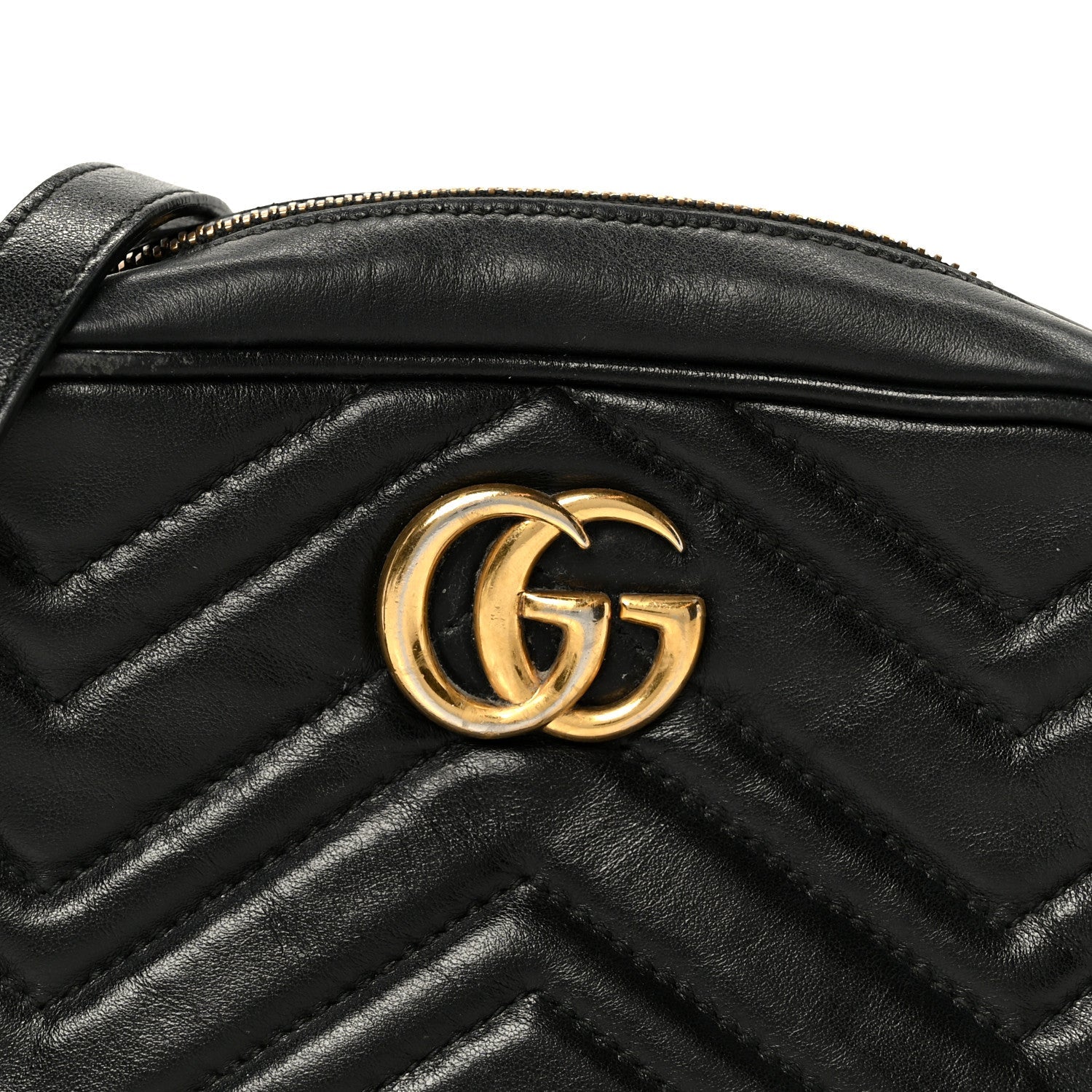 Gucci Calfskin Matelasse Mini GG Marmont Chain Shoulder Bag Black