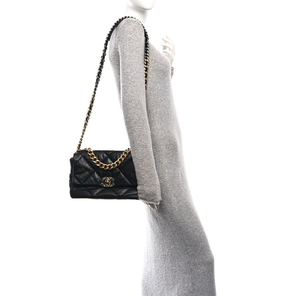 Chanel Goatskin Quilted Large Chanel 19 Flap Black