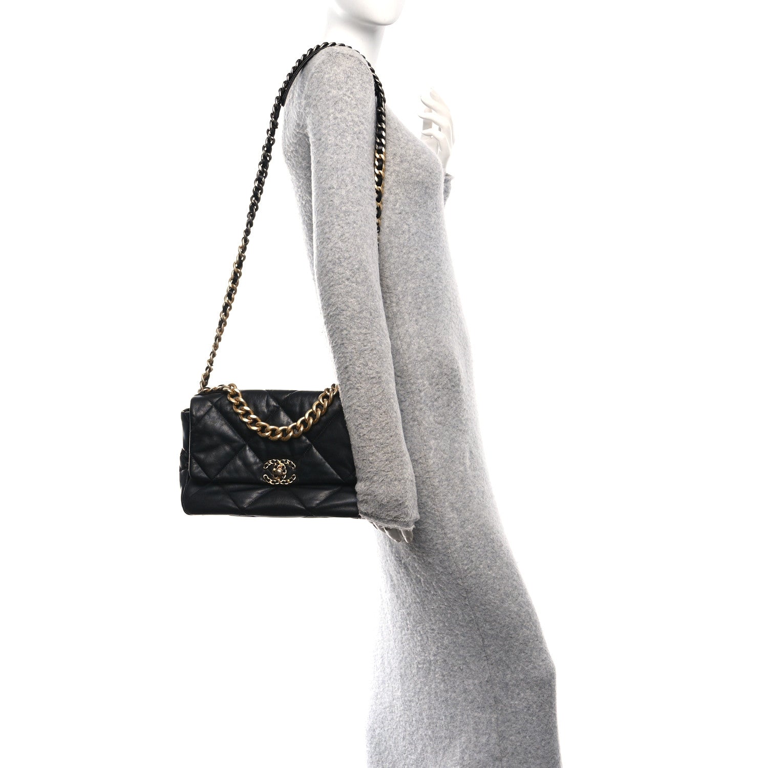 Chanel Goatskin Quilted Large Chanel 19 Flap Black