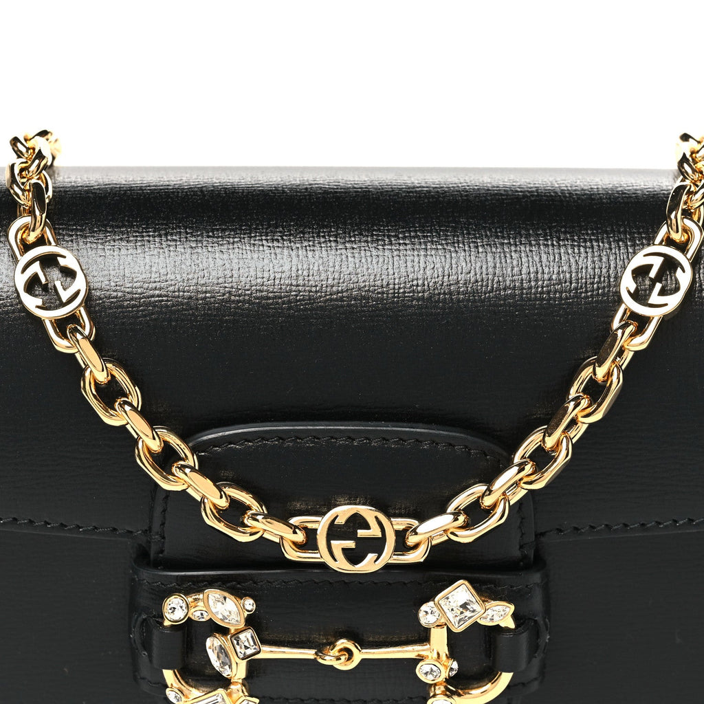Gucci Azalea Calfskin Crystal Small Horsebit 1955 Bag Black