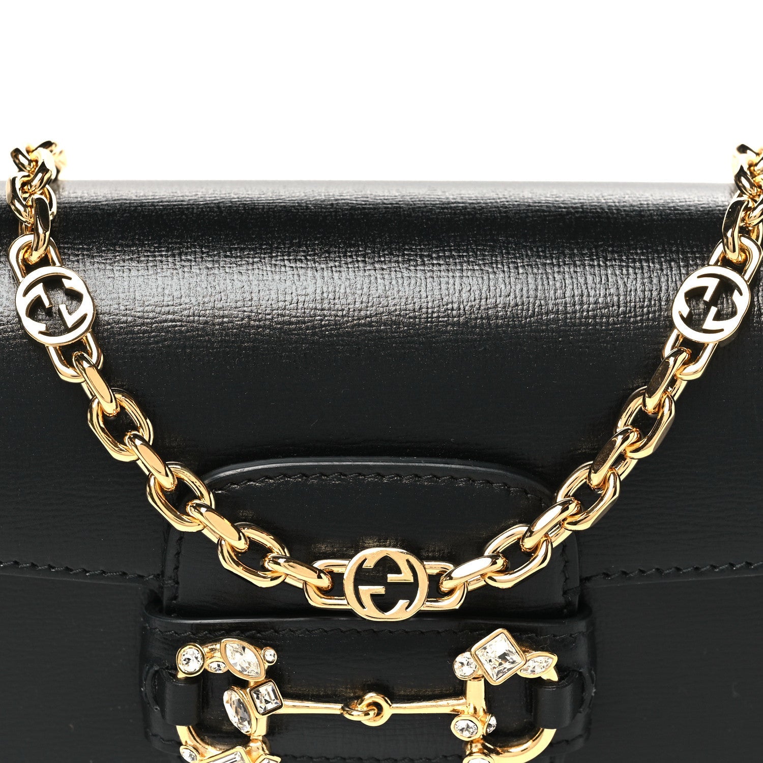 Gucci Azalea Calfskin Crystal Small Horsebit 1955 Bag Black